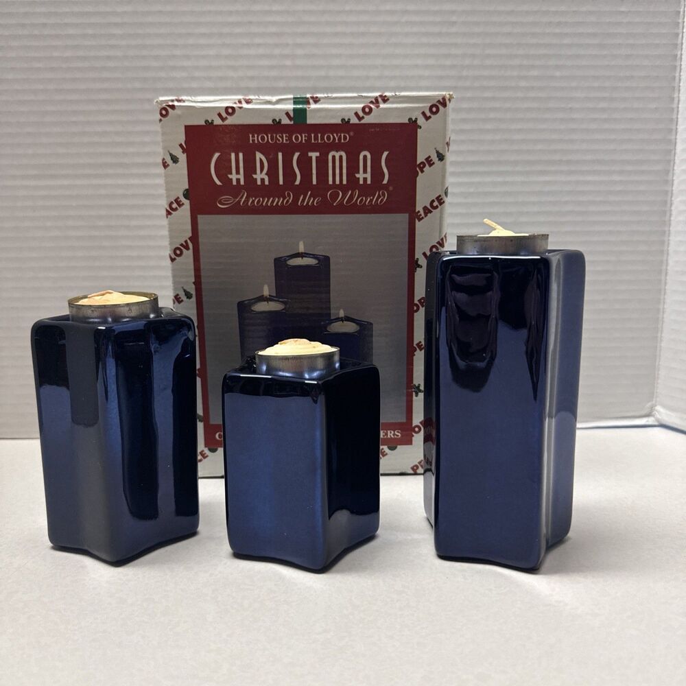 Cobalt Blue Star Votive Holders Set/3 Christmas Around The World House of Lloyd